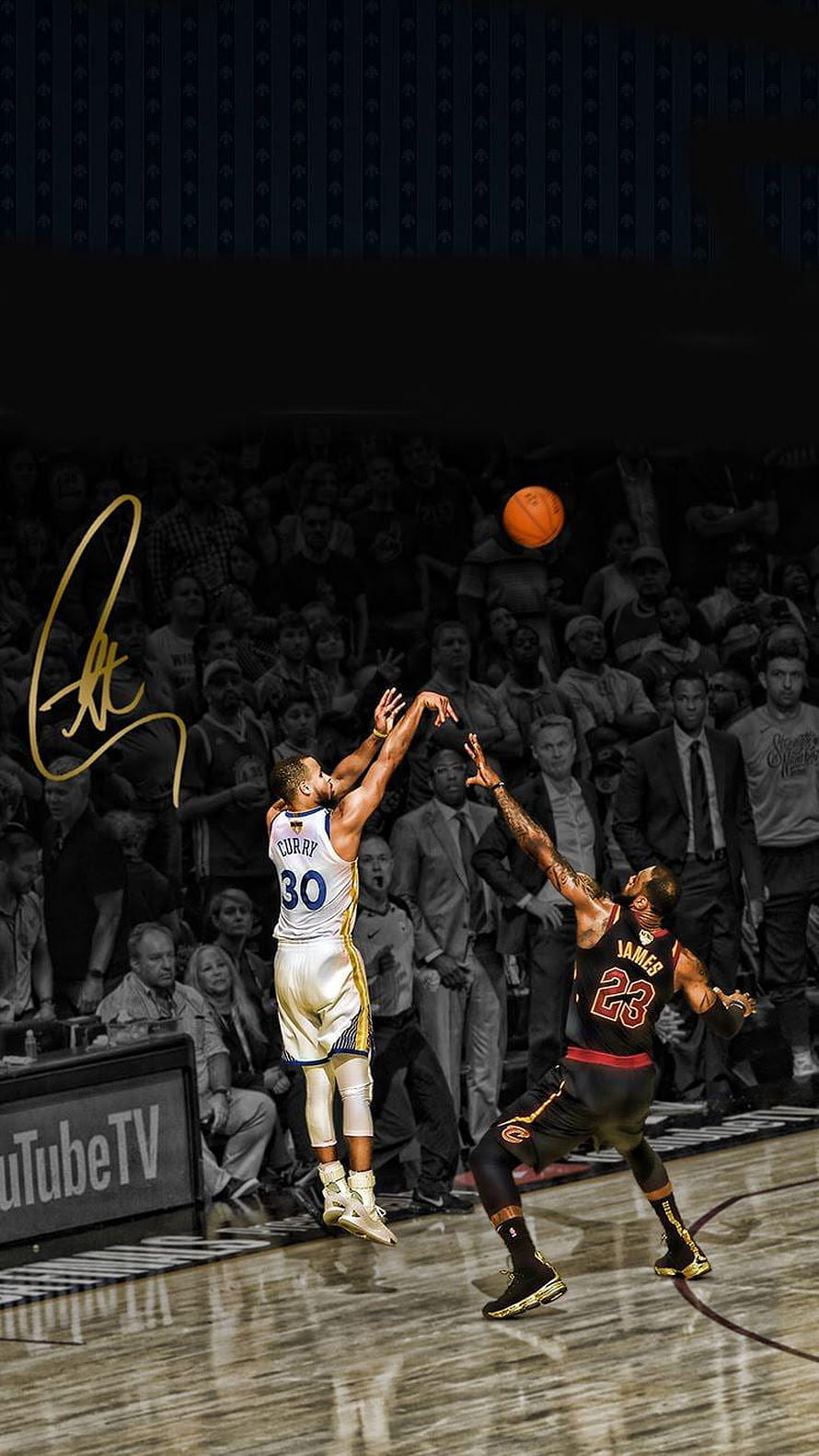 Stephen Curry Mid-Range Jump Shot Over LeBron James in Golden State Warriors Jersey HD phone wallpaper