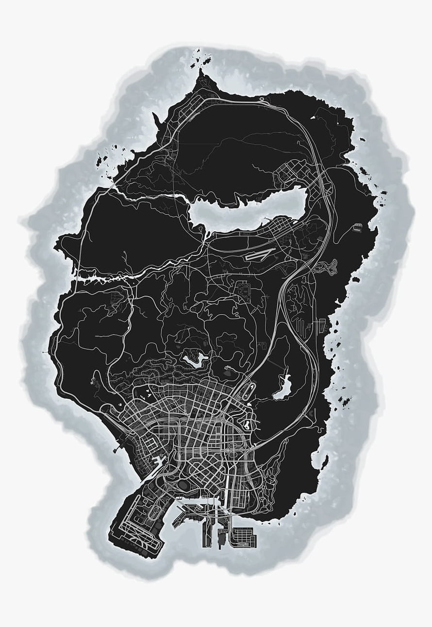 GTA V Los Santos and Blaine County Map in Monochrome Black and White Style HD phone wallpaper