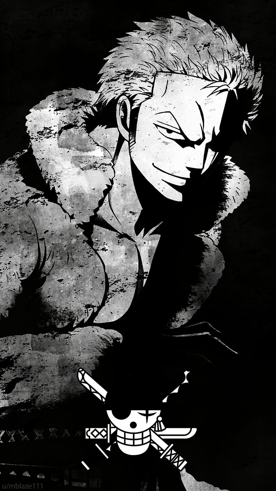 Roronoa Zoro One Piece Anime Character Black and White Grunge Portrait HD phone wallpaper