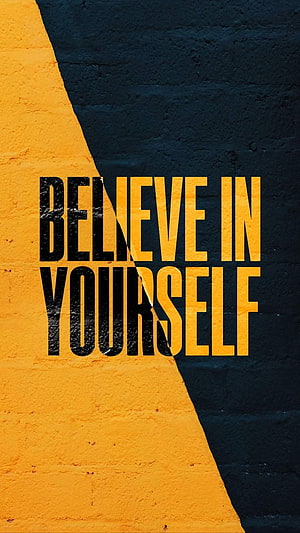 Believe In Yourself Motivational Quote on Textured Yellow and Black Brick Wall HD phone wallpaper