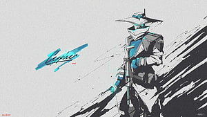 Cypher Valorant Agent Stylized Digital Artwork with Cyan Accents and Brushstroke Background HD wallpaper