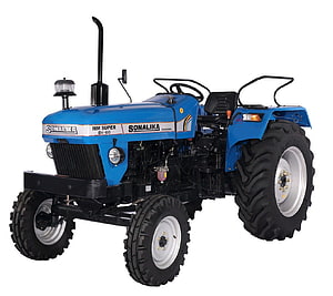 Blue Sonalika MM Super Di-60 Tractor with Large Tires and Black Exhaust HD wallpaper