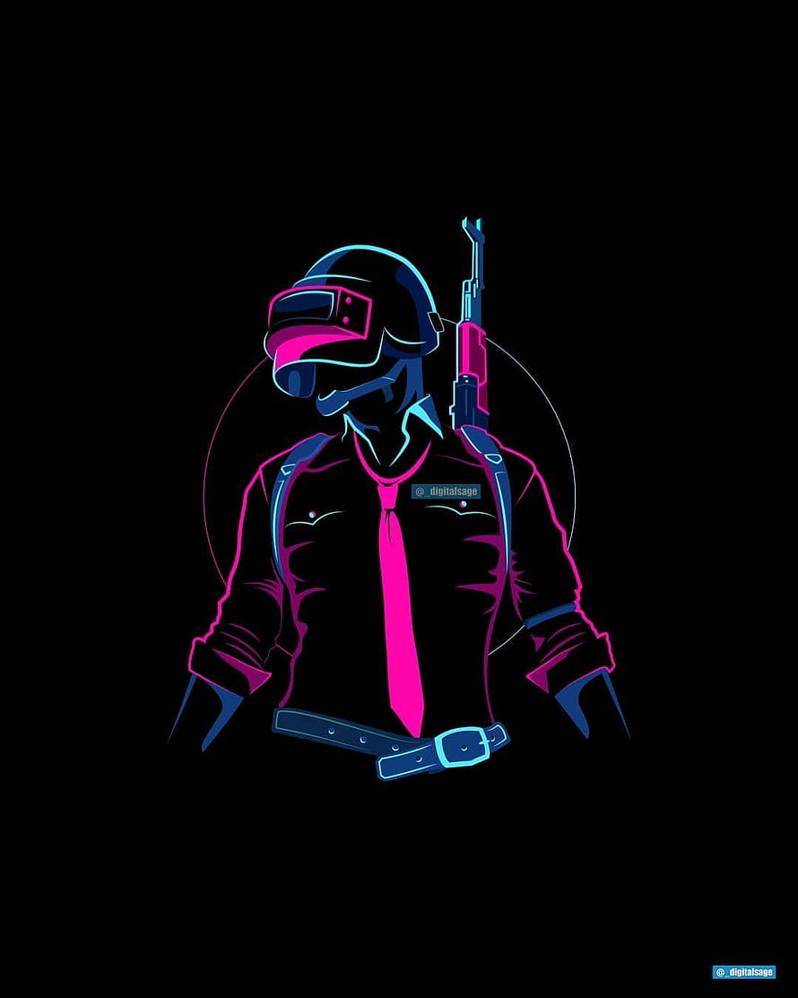 Neon PUBG Soldier Portrait with Tactical Gear and Rifle in Cyberpunk Style HD phone wallpaper
