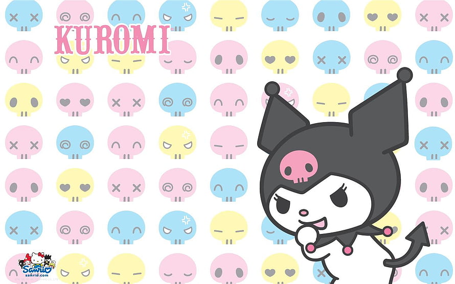 Kuromi Character Wallpaper with Pastel Skull Pattern Background HD wallpaper