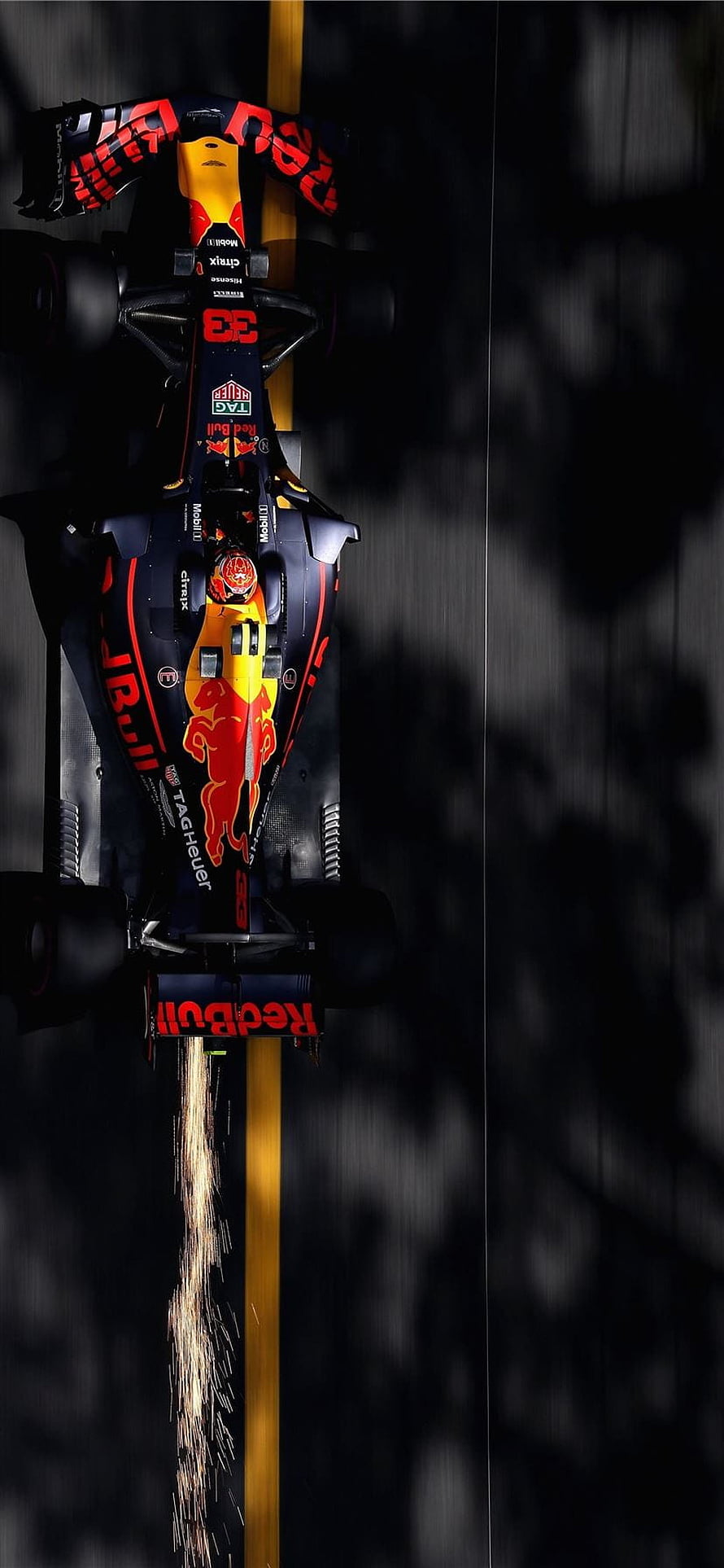Max Verstappen Red Bull Racing F1 Car Top Down View with Sparks HD phone wallpaper