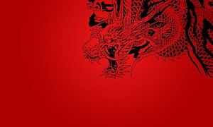 Red and Black Japanese Dragon Illustration with Traditional Ink Style HD wallpaper