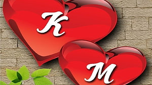 Glossy Red Heart Monogram Wallpaper With K And M Initials On Stone Background HD wallpaper