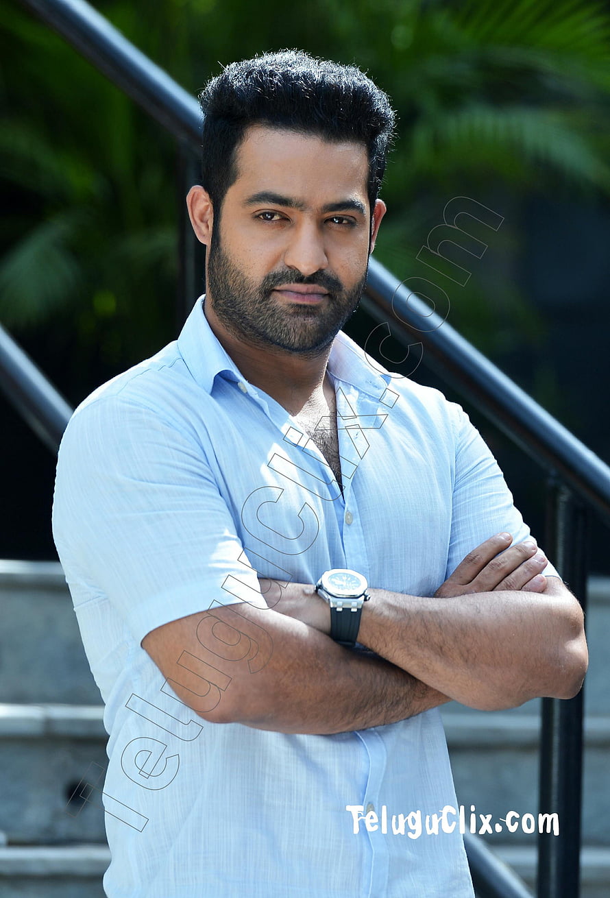 JR NTR Confident Portrait in Light Blue Shirt with Arms Crossed HD phone wallpaper