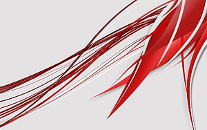 Dynamic Red Abstract Lines and Flowing Shapes on a Clean White Background HD wallpaper
