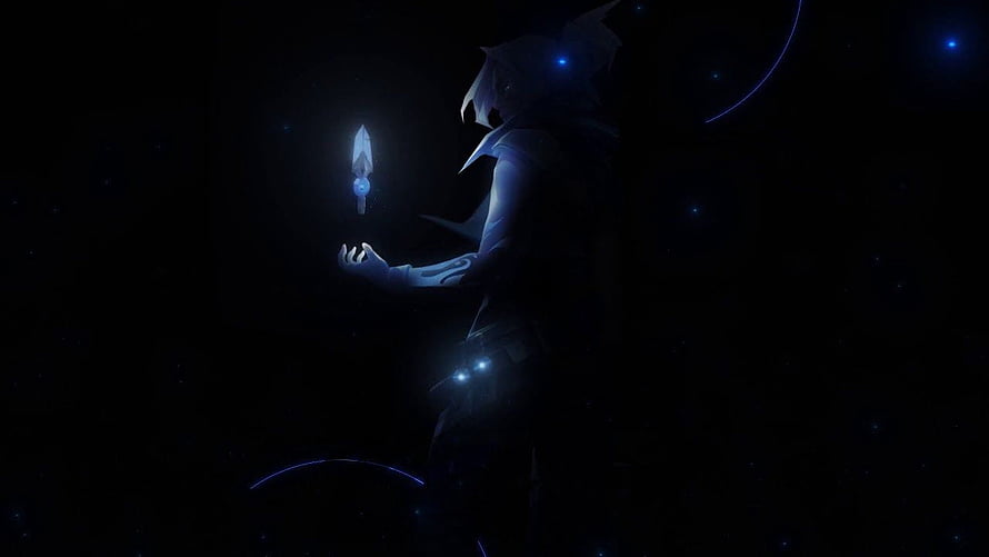 Jett from Valorant holding a glowing blade in a dark cosmic setting HD wallpaper