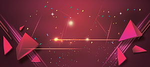 Vibrant Red Geometric Abstract Banner with Confetti and Lens Flare HD wallpaper