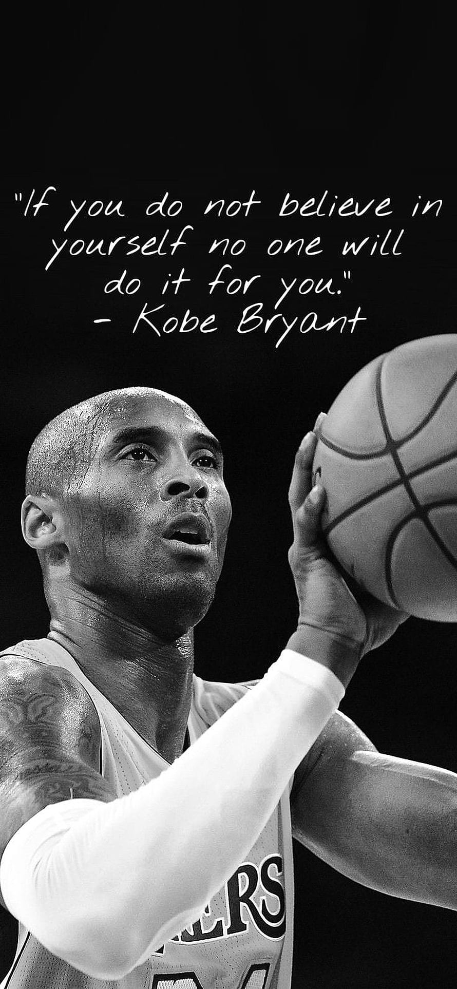 Kobe Bryant Black and White Portrait with Motivational Quote HD phone wallpaper