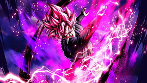 Goku Super Saiyan 4 Anime Character with Pink Hair and Electric Energy Burst HD wallpaper