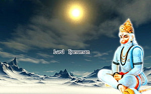 Lord Hanuman Meditating in Snowy Mountains Under a Bright Moon HD wallpaper
