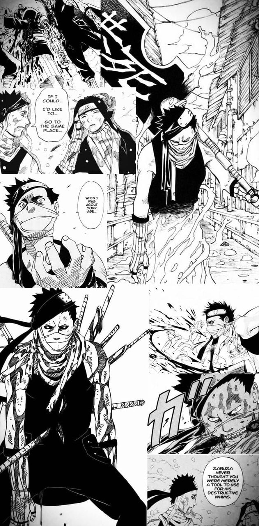 Zabuza Momochi manga panels from Naruto showing intense combat and emotional dialogue HD phone wallpaper