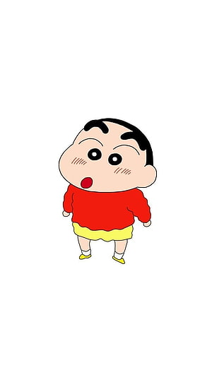 Shin-chan in Red Sweater and Yellow Shorts on White Background HD phone wallpaper