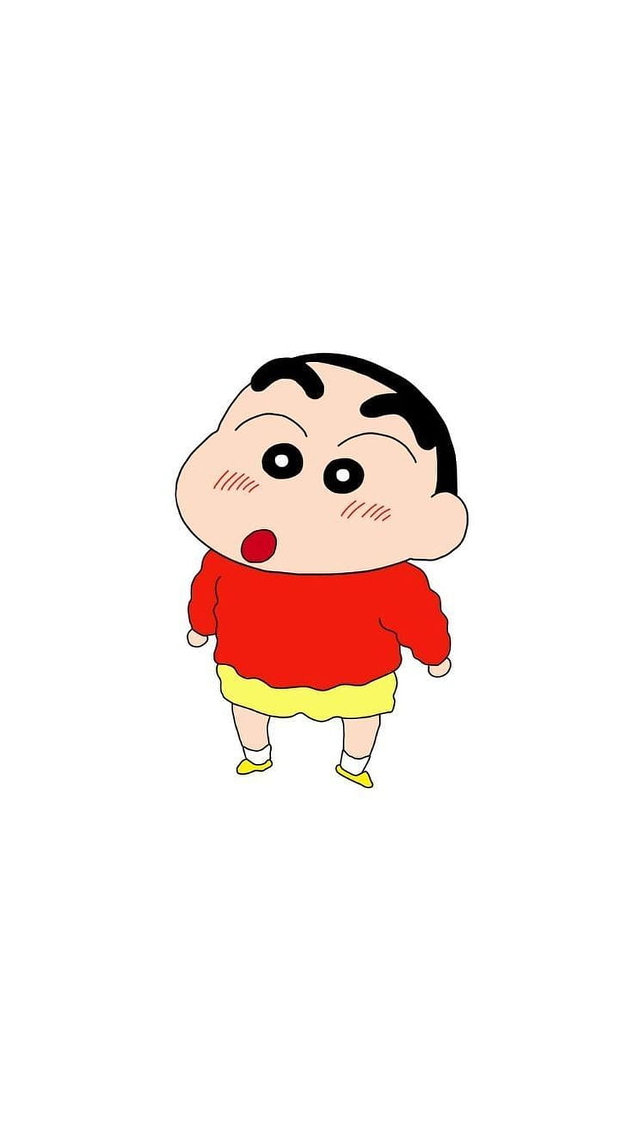 Shin-chan in Red Sweater and Yellow Shorts on White Background HD phone wallpaper