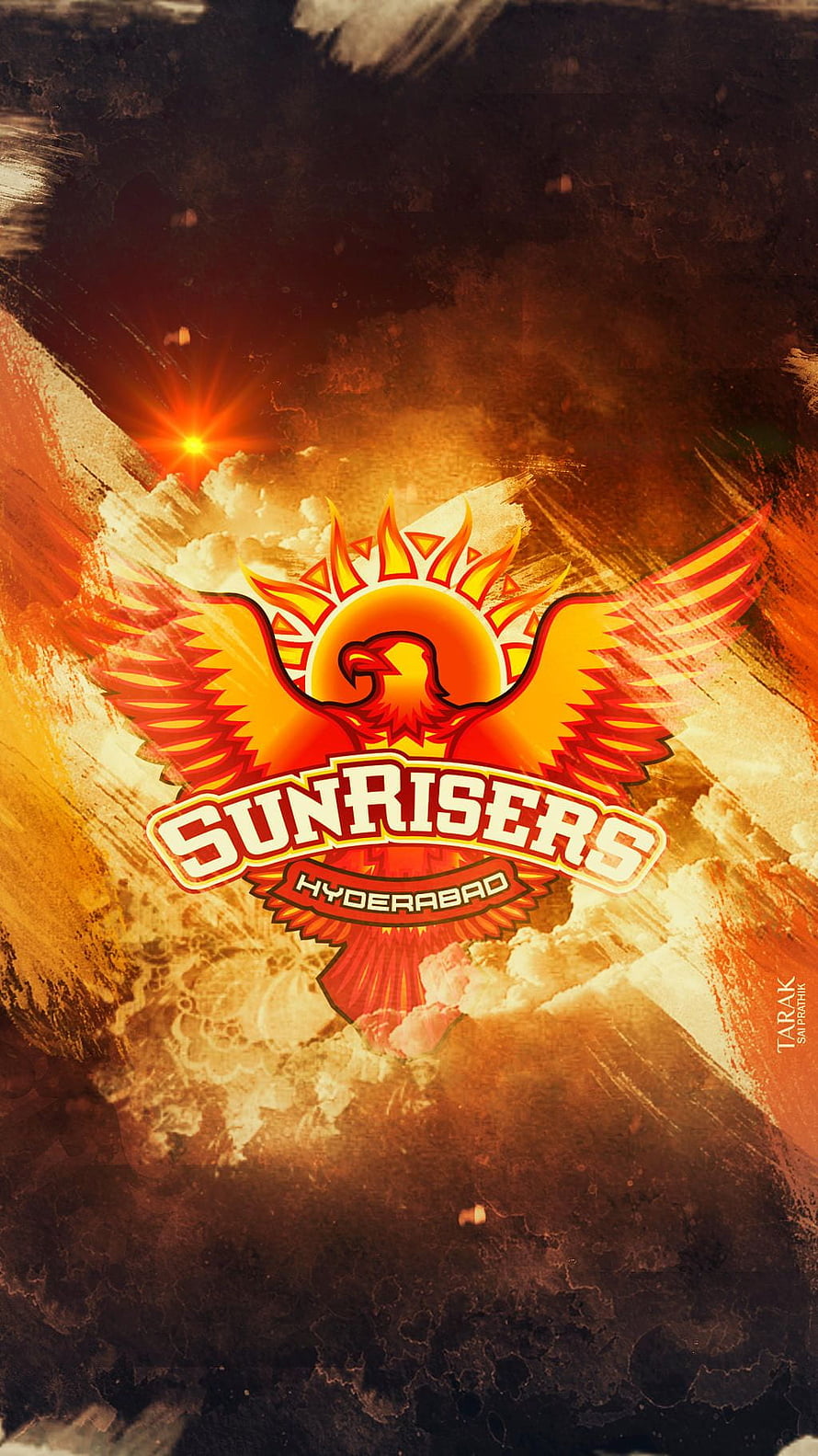 Sunrisers Hyderabad SRH Cricket Team Logo with Phoenix Eagle on Fiery Sunset Background HD phone wallpaper