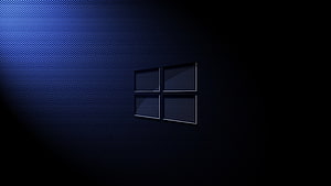 Windows 10 Logo on Dark Carbon Fiber Texture with Blue Gradient Glow HD wallpaper