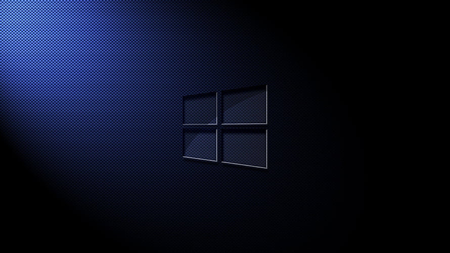 Windows 10 Logo on Dark Carbon Fiber Texture with Blue Gradient Glow HD wallpaper