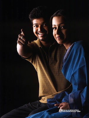 Vijay and Trisha in Ghilli Movie Promotional Portrait HD phone wallpaper