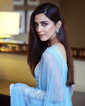 Maya Ali in Elegant Sky Blue Embroidered Traditional Outfit HD phone wallpaper