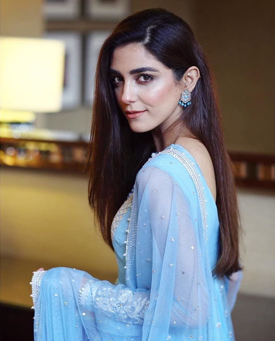 Maya Ali in Elegant Sky Blue Embroidered Traditional Outfit HD phone wallpaper