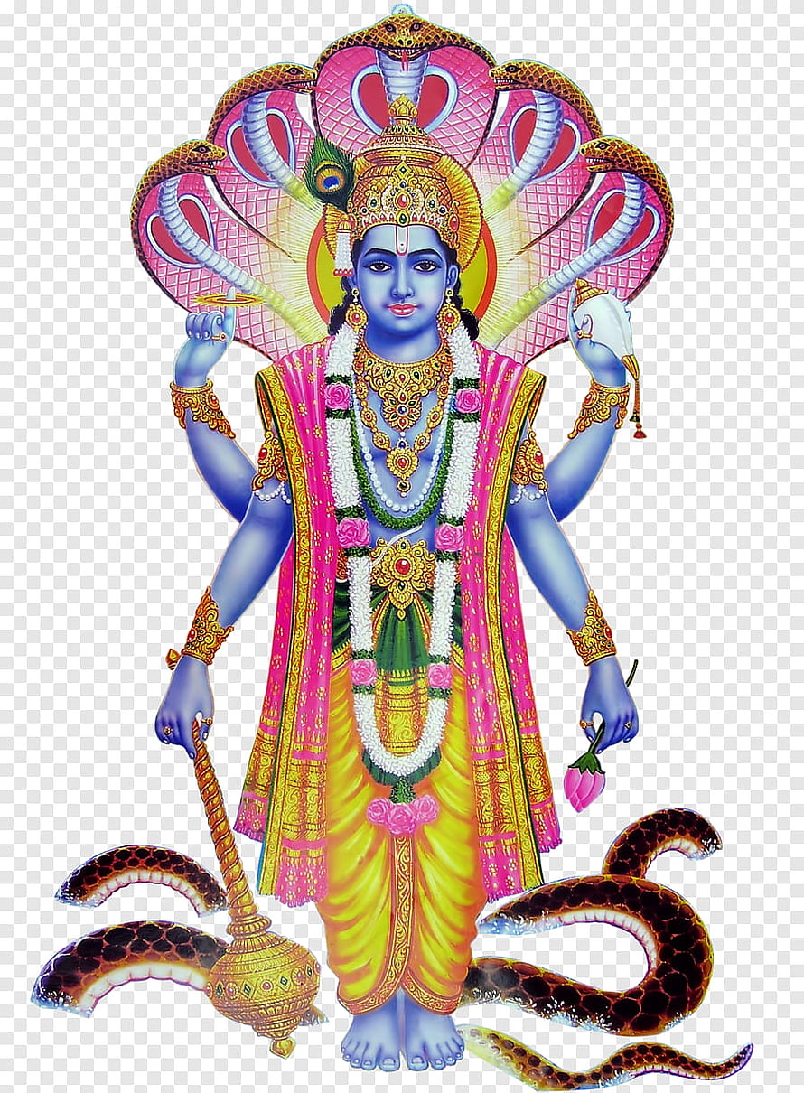 Maha Vishnu Divine Deity with Serpent Halo and Sacred Attributes HD phone wallpaper