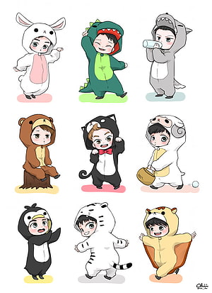 EXO Chibi Members in Cute Animal Kigurumi Costumes HD phone wallpaper