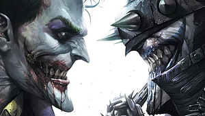 Joker and Batman Who Laughs Face Off in Dark Comic Illustration HD wallpaper