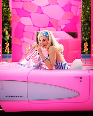 Barbie Movie Scene: Blonde Woman in Pink Convertible Car with Polka Dot Headband, Everything We Know About the Barbie Movie: Cast, Dates, barbie 2023 HD phone wallpaper