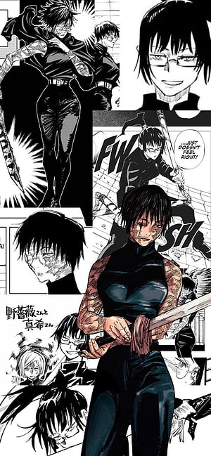 Maki Zenin Combat Artwork from Jujutsu Kaisen Manga Panels HD phone wallpaper