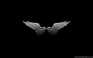 Minimalist Silver Angel Wings Emblem on Deep Black Background HD wallpaper