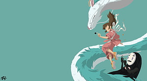 Spirited Away Chihayafuri No-Face and White Dragon Floating Scene HD wallpaper