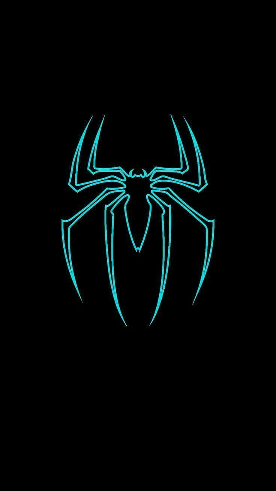 Glowing Cyan Spider-Man Emblem on Black Background HD phone wallpaper