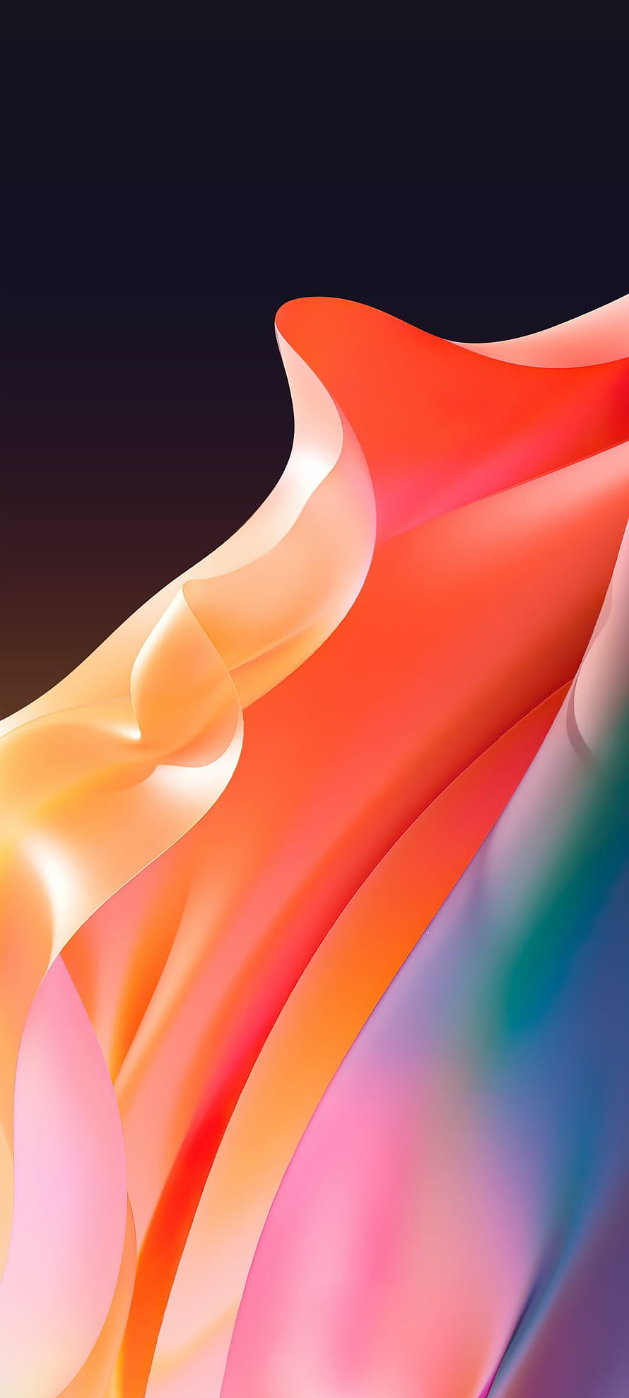 Vibrant Abstract 3D Ribbon Waves in Warm Orange and Cool Blue Tones on Dark Background HD phone wallpaper