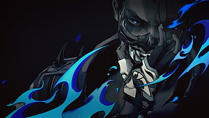 Yoru from Valorant with glowing blue energy and dark armor in dramatic digital art HD wallpaper
