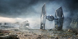 Crashed TIE Fighter on a Desolate Battlefield in Star Wars Cinematic Art HD wallpaper