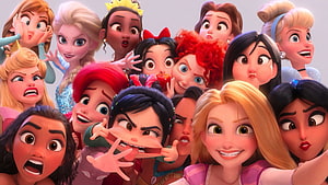 Group of Disney Princesses Making Funny Faces in a Playful 3D Animation Style HD wallpaper