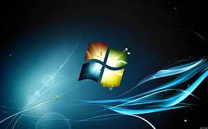 Windows 7 Logo with Flowing Blue Light Trails on Dark Background HD wallpaper