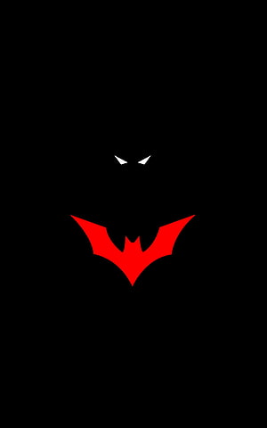 Minimalist Batman Logo with Red Bat Symbol and White Eyes on Black Background HD phone wallpaper