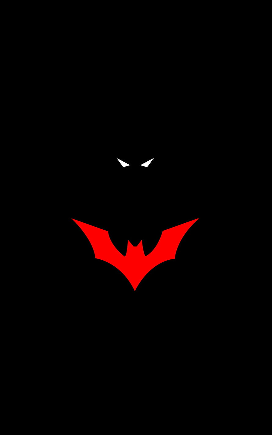 Minimalist Batman Logo with Red Bat Symbol and White Eyes on Black Background HD phone wallpaper