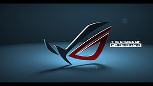 ASUS ROG Eye Logo with The Choice of Champions Tagline on Dark Blue Background HD wallpaper