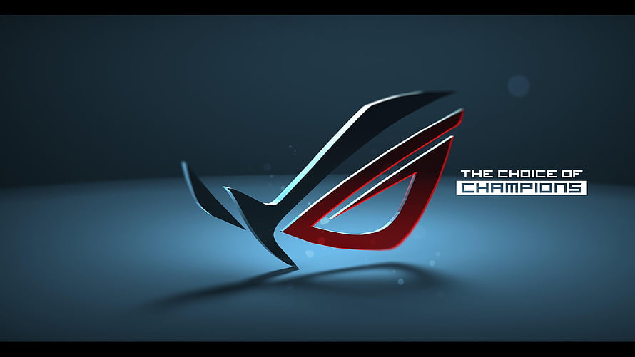 ASUS ROG Eye Logo with The Choice of Champions Tagline on Dark Blue Background HD wallpaper