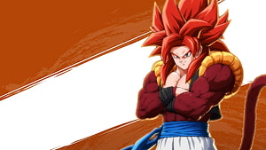 Gogeta Super Saiyan 4 Anime Character with Red Hair and Muscular Build HD wallpaper