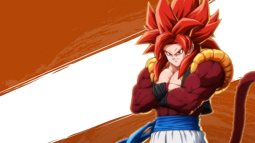 Gogeta Super Saiyan 4 Anime Character with Red Hair and Muscular Build HD wallpaper