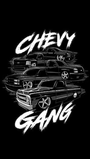 Chevy Gang Black and White Illustration of Classic and Modern Pickup Trucks HD phone wallpaper