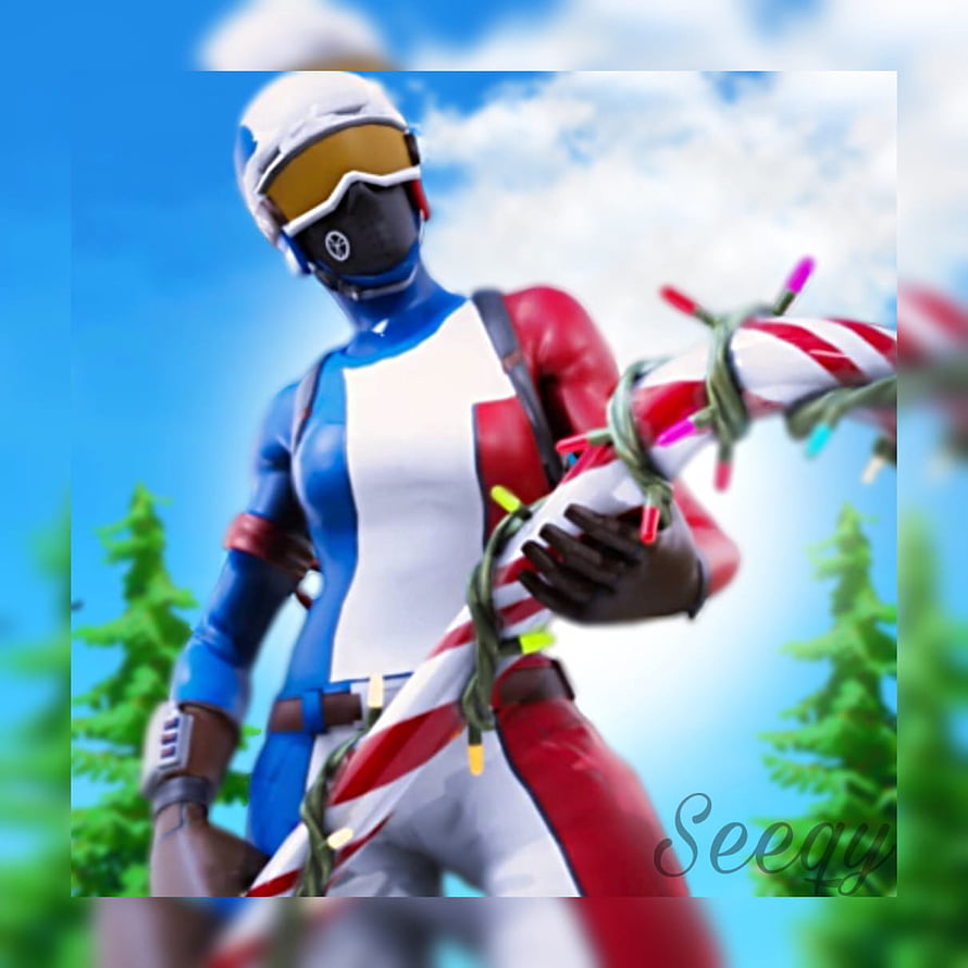 Fortnite Tryhard Skin Holding Candy Cane in Winter Forest Setting HD phone wallpaper