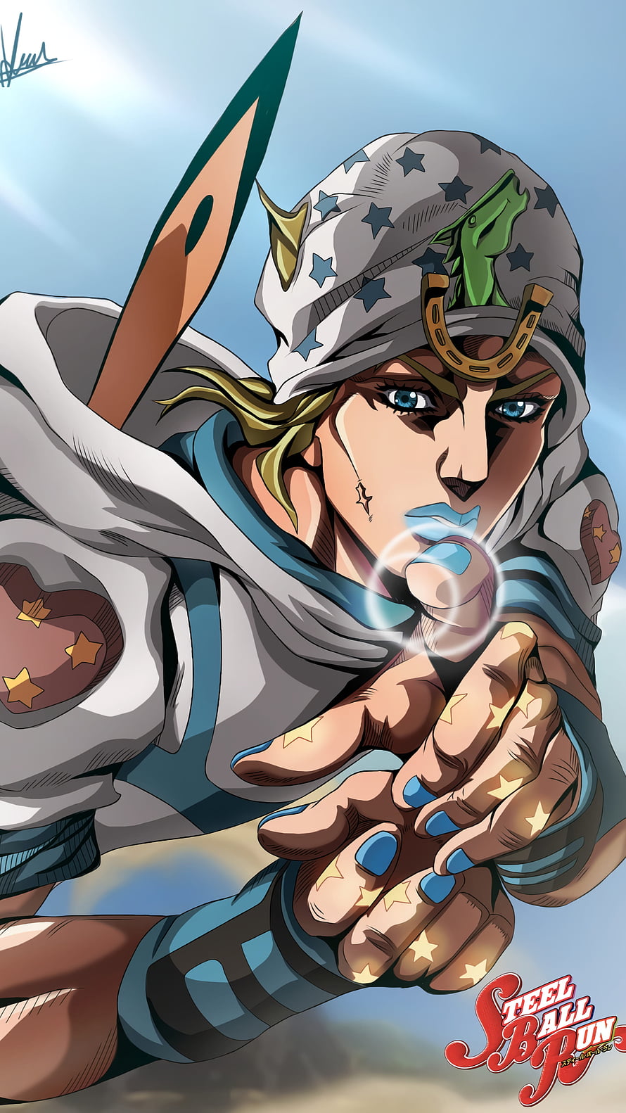 Johnny Joestar from JoJo's Bizarre Adventure Steel Ball Run in Dynamic Action Pose HD phone wallpaper