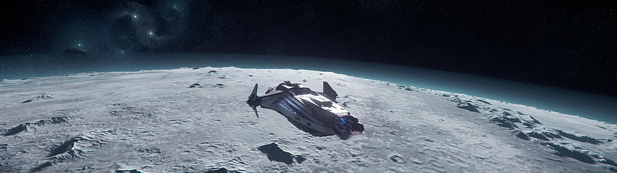 Star Citizen spaceship wrecked on a barren lunar surface under a star-filled sky HD wallpaper